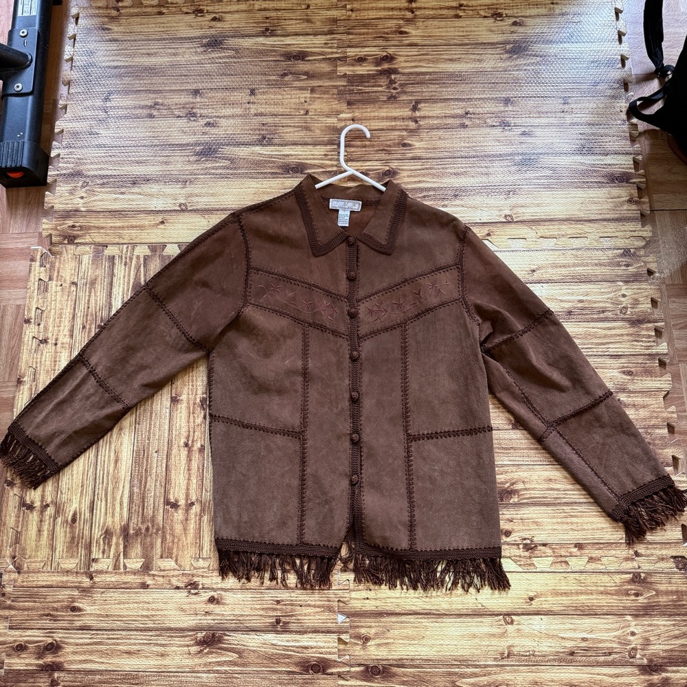 Brown Fringe Button-Front Jacket - image 1